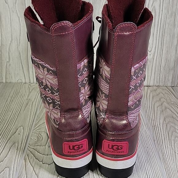 UGG Baroness Fair Isle Sugar Plum Nordic Lace Up Winter Boots Womens Size 6 - Picture 6 of 13